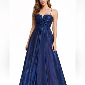 Vintage Flirtations Blue Metallic Sleeveless Fit & Flare Long Prom Dress Sz 7/8